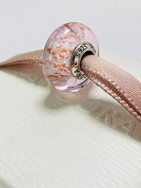 Pandora Murano Glass Bead Charm Pink Effervescence Clear CZ New S925 Ale